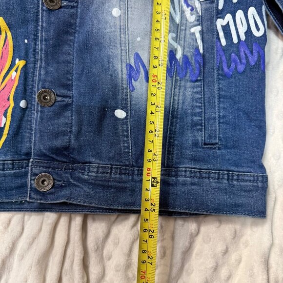 R3bel Denim Jacket Graffiti Skull Studded Distressed Jean Jacket Large - Picture 6 of 9